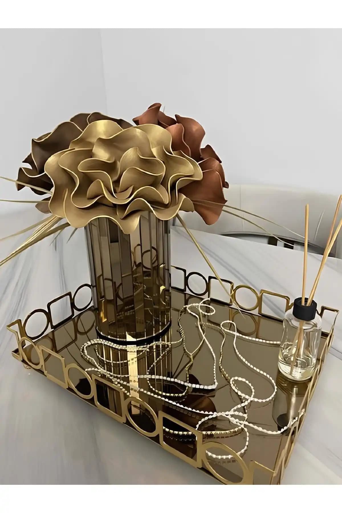 Extrasepetim 20cm Aynalı Yuvarlak Bronz Vazo Modern Dekorasyon İçin Şık Tasarım