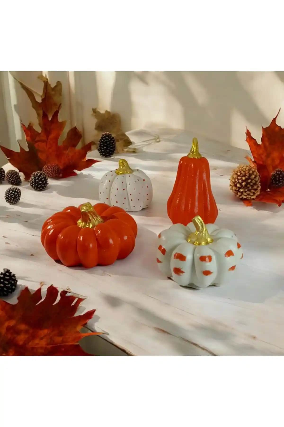 Eymen El Yapımı 4 Parçalı Balkabağı Dekoratif Biblo Seti Doğal ve Şık Ev Dekorasyonu