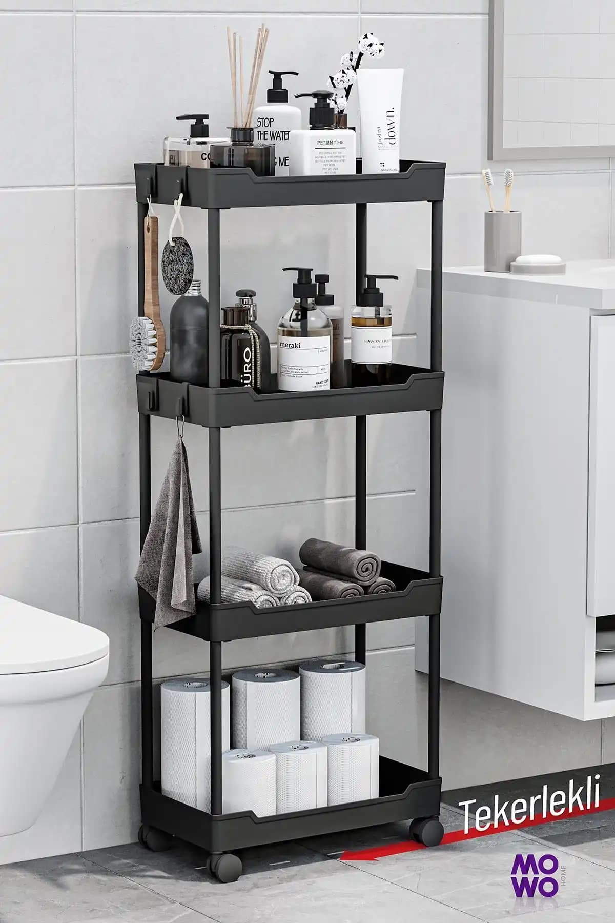 Frapan Home 6 Katlı Plastik Raf ve Mowo Home 4 Katlı Tekerlekli Banyo Rafı Karşılaştırması 2