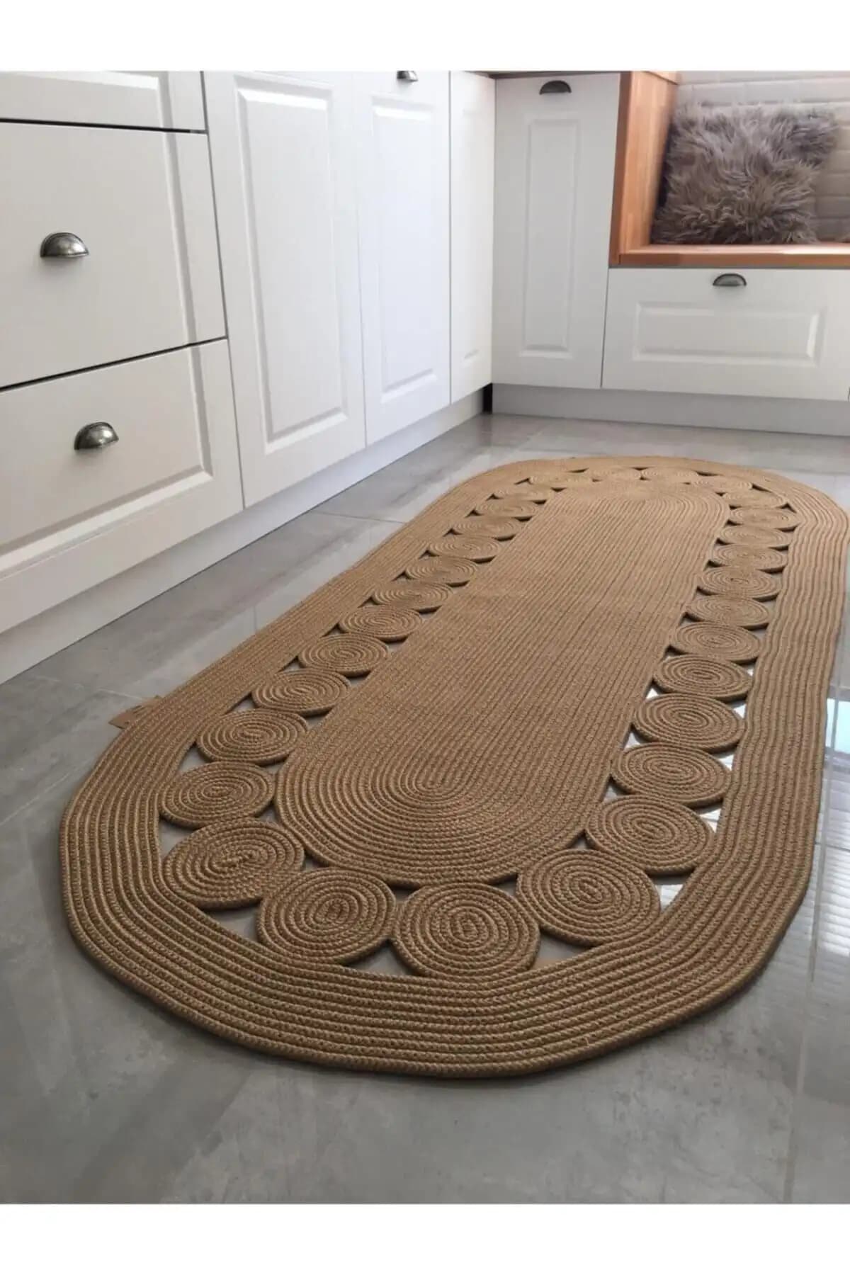 Halımax Milda 48 Jüt El Örgüsü Çift Taraflı Oval Kilim Bohem Tarzıyla Dekorasyonunuza Şıklık Katar