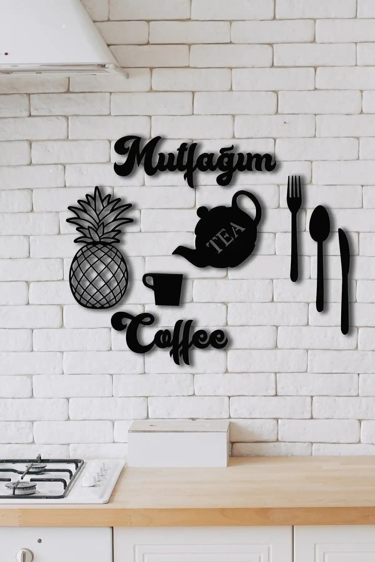 Hediye Sare Siyah Ananas Mutfak Konsepti Modern ve Şık Duvar Dekoru Tasarımı
