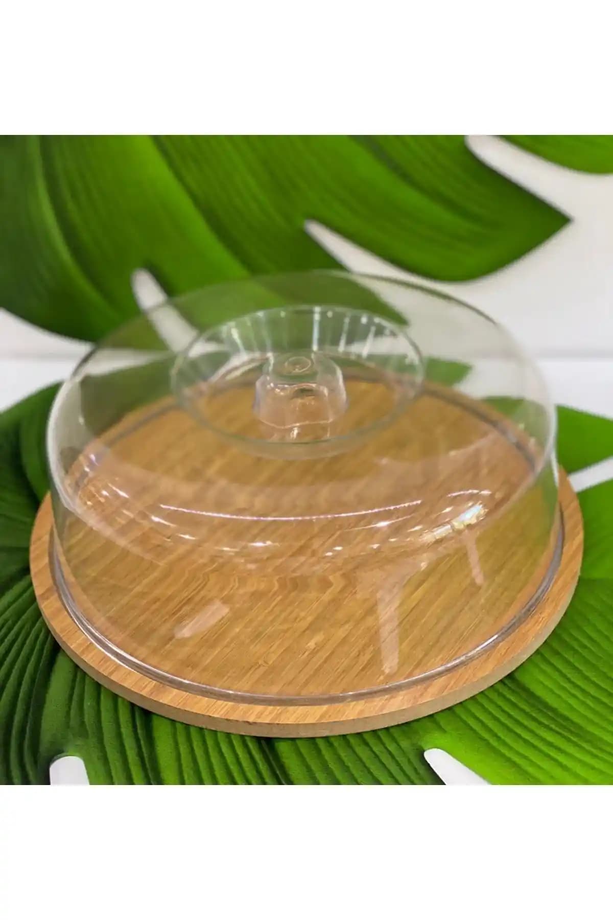 Modern Ahşap ve Akrilik Kapaklı Kek Fanusu 26 cm Çapında Şık ve Dayanıklı Tasarım