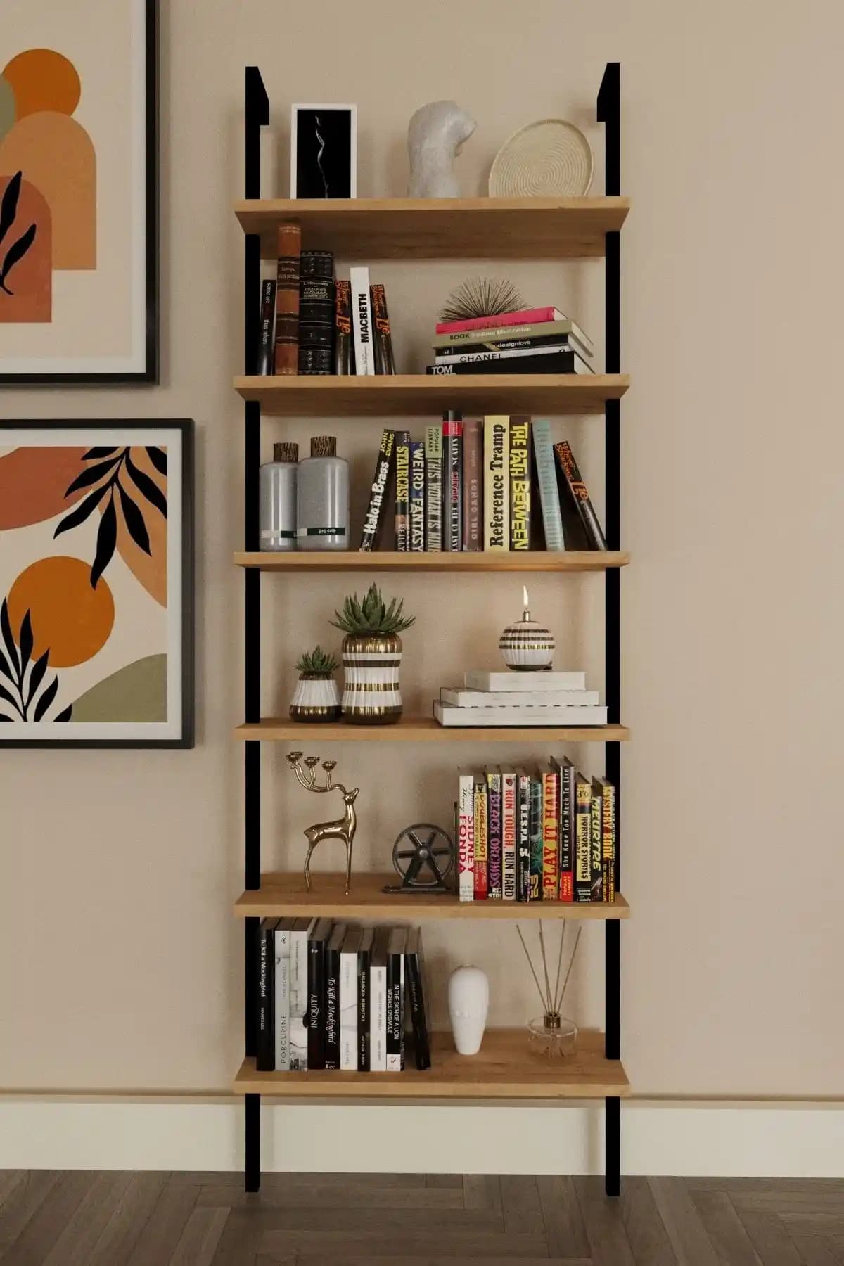 Modern Siyah Metal Duvara Monte Kitaplık - Şık ve Pratik Ev Dekorasyonu Çözümü