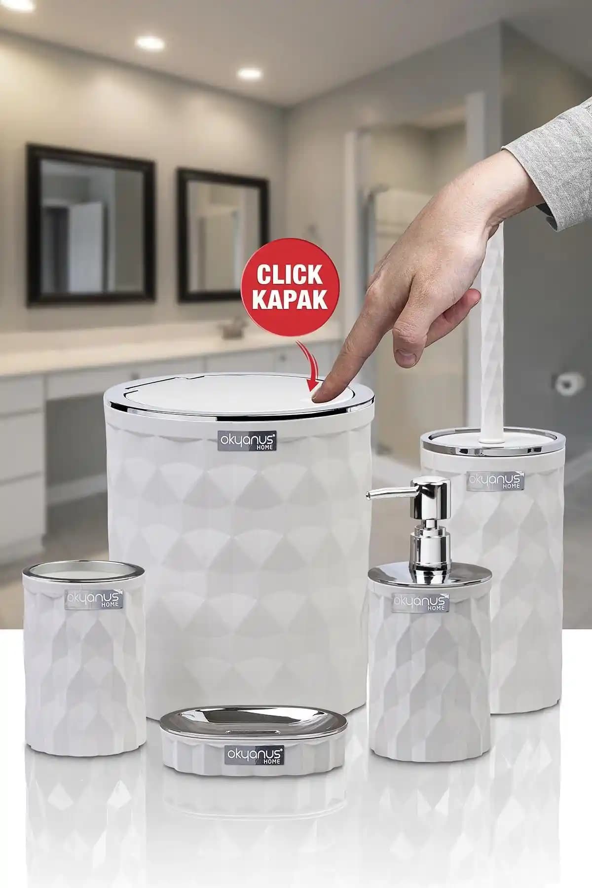 Okyanus Home Diamond Beyaz Kromlu Click Kapaklı Banyo Seti Modern ve Dayanıklı Tasarım