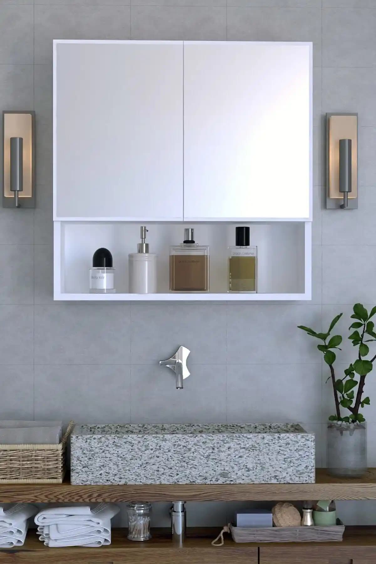 Remaks Life Çok Amaçlı Aynalı Banyo Dolabı Beyaz Modern Tasarım ve Dayanıklılık
