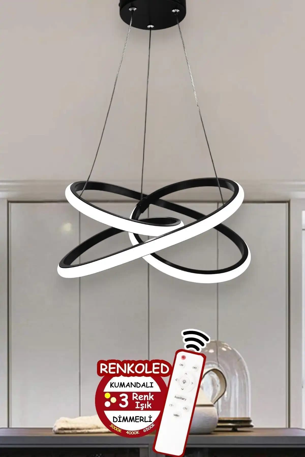 Renkoled Kumandalı 3 Renkli LED Avize Modern Tasarım ve Çok Fonksiyonlu Aydınlatma