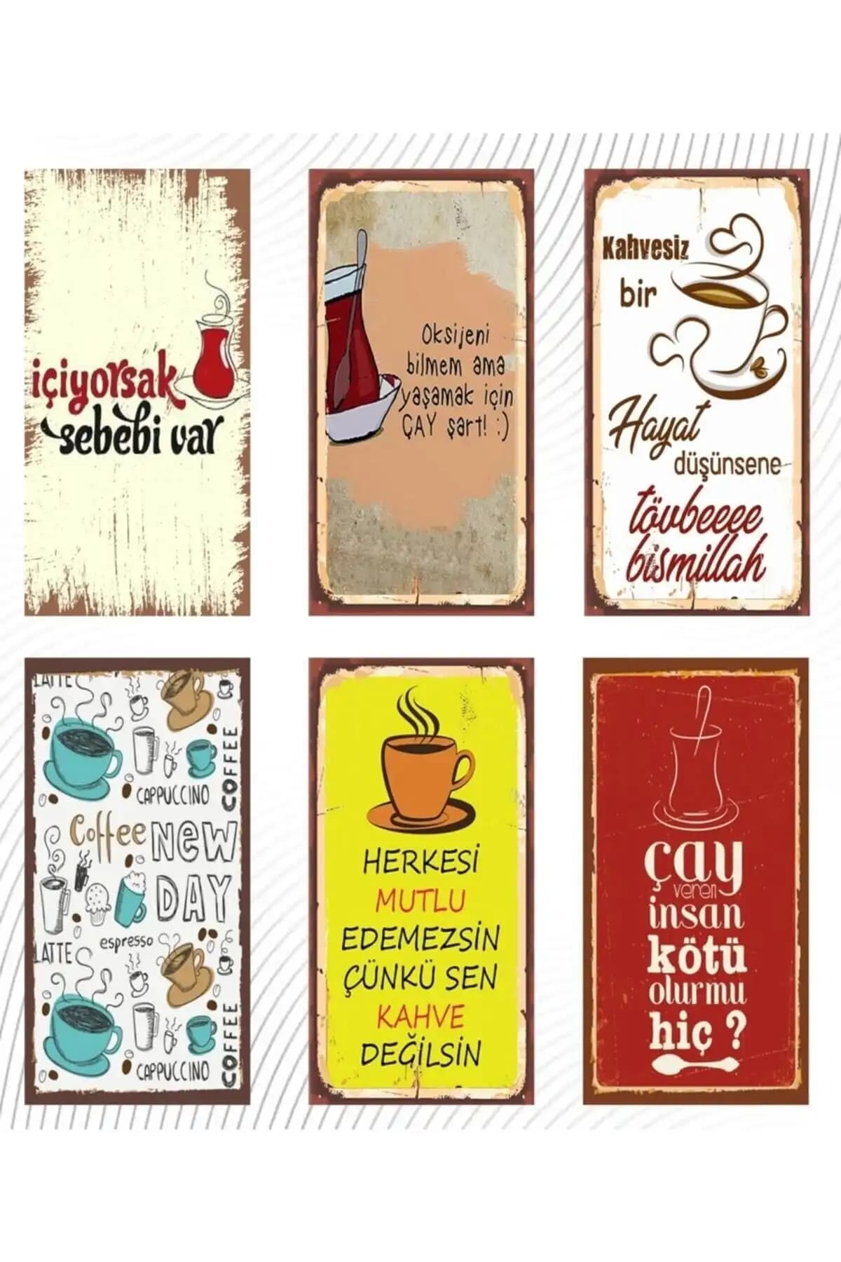Retro Ahşap Duvar Poster Setleri Çay ve Kahve Teması ile Mekanlarınıza Şıklık Katın 1