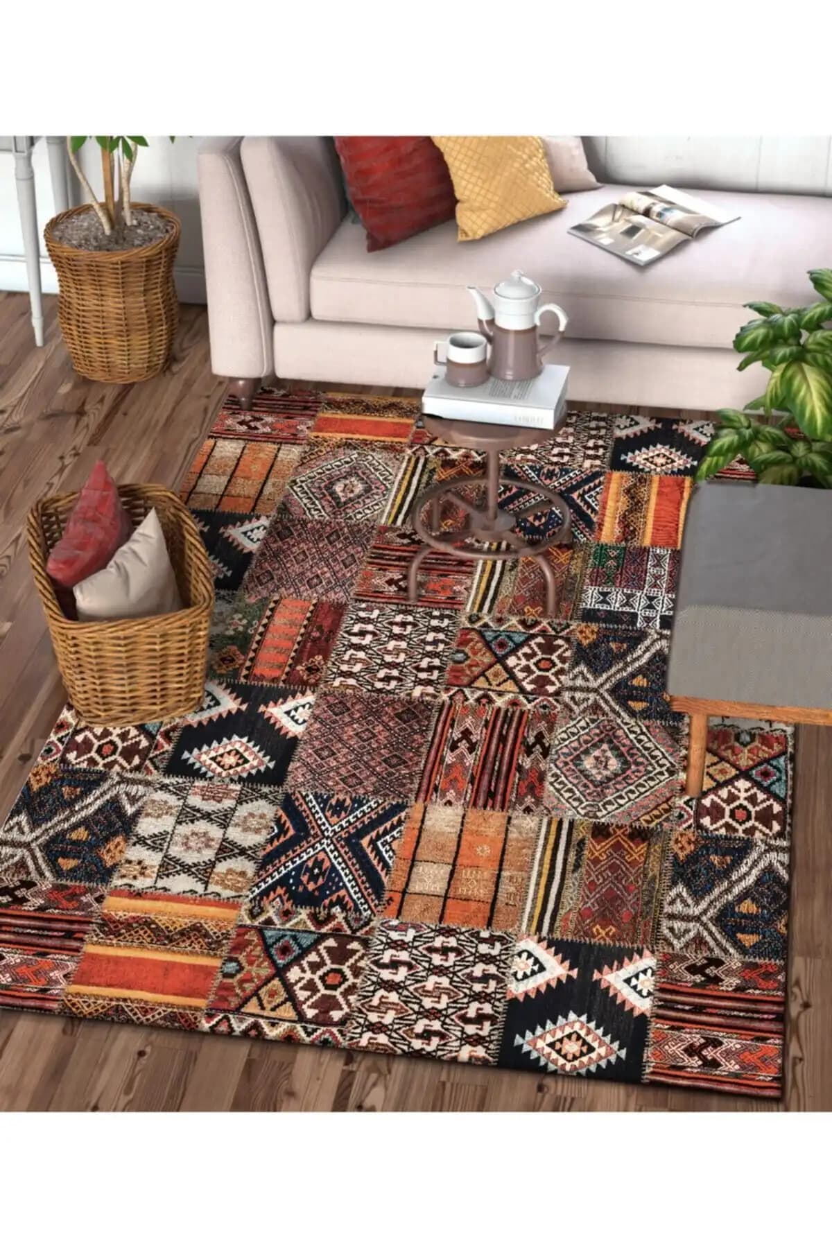 Sermod 39 Süngerli Anadolu Kilim Desenli Kaymaz Halı Örtüsü 200x290 cm Güvenli ve Estetik Kullanım İçin