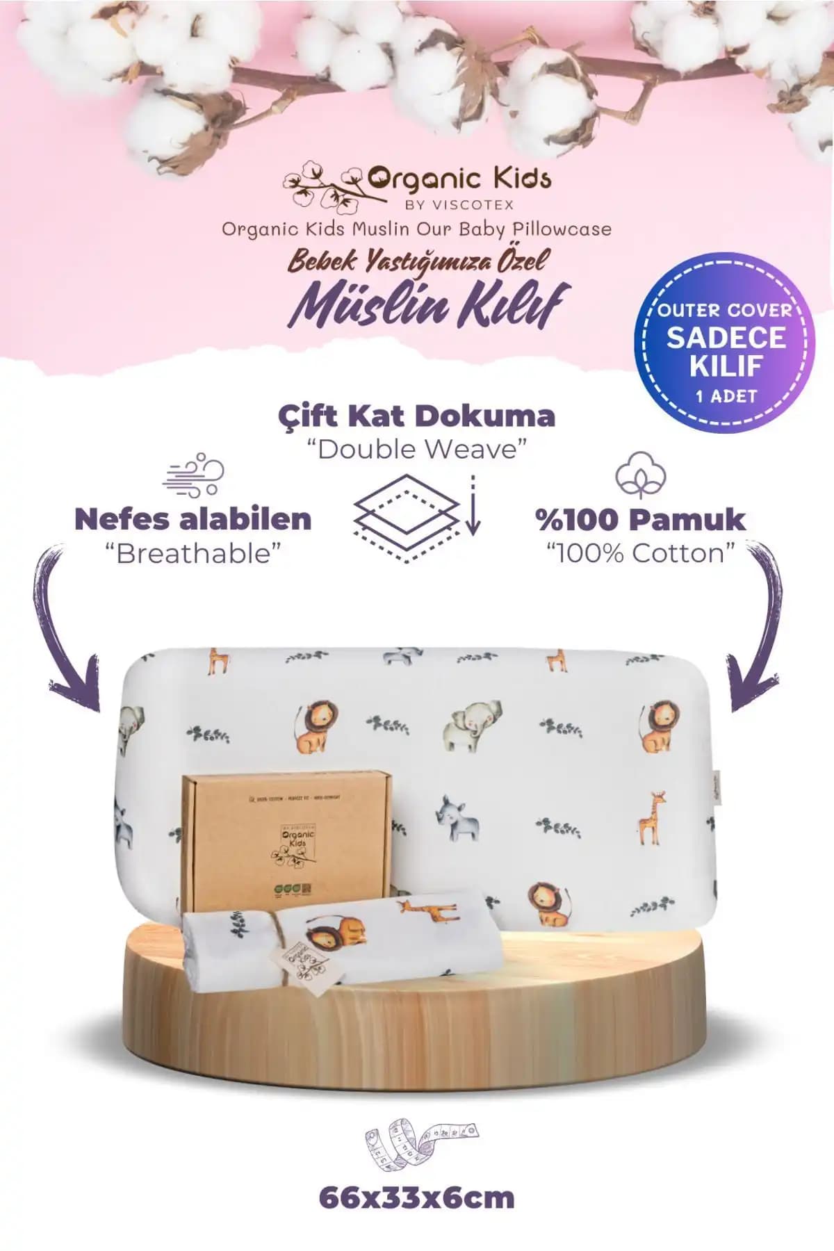 Viscotex Çift Katlı Müslin Çocuk Yastık Kılıfı Doğal ve Sağlıklı Uyku İçin Ideal Tercih