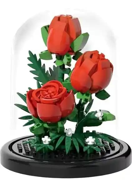 Kırmızı Güller Fanuslu Kendin Yap Seti Ev ve Hediye Dekorasyonu İçin Uygun