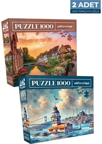 Neverland 2'li 1000 Parça Puzzle Seti: Colmar ve Kız Kulesi Temalı Puzzleler