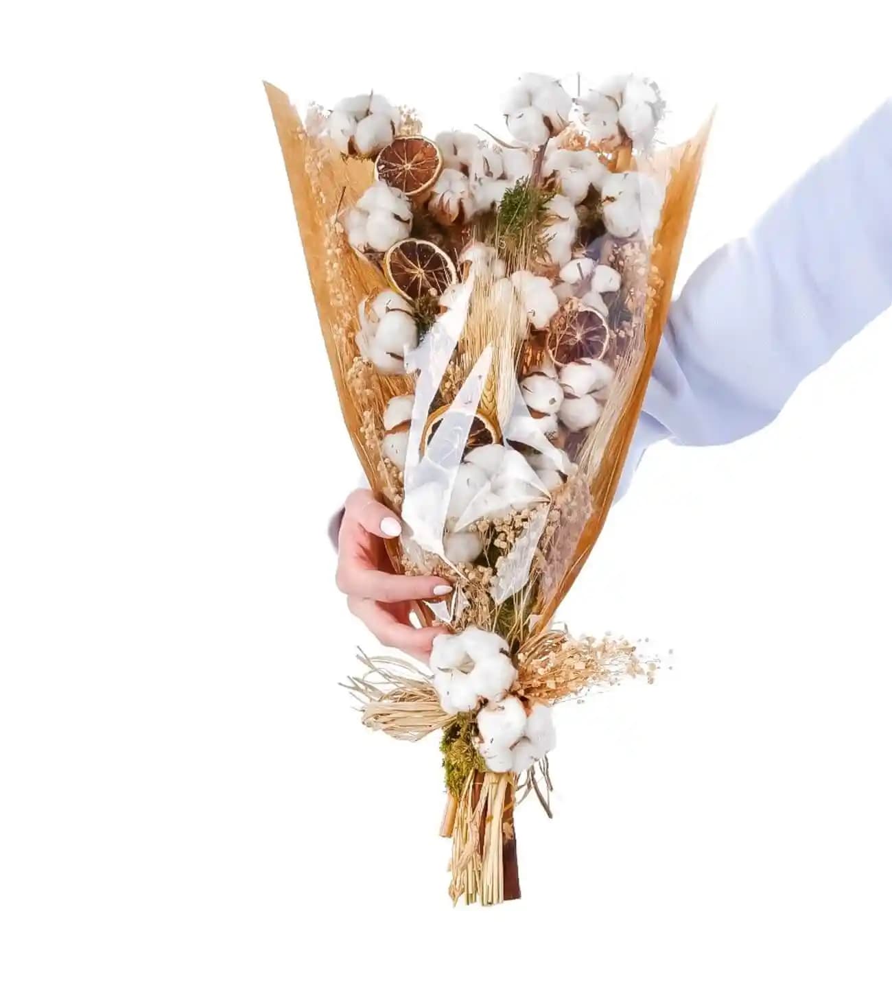 Pamuk Buketi ve Masif Meşe Mobilya Uyumu ile Doğal Ev Dekorasyonunda Estetik