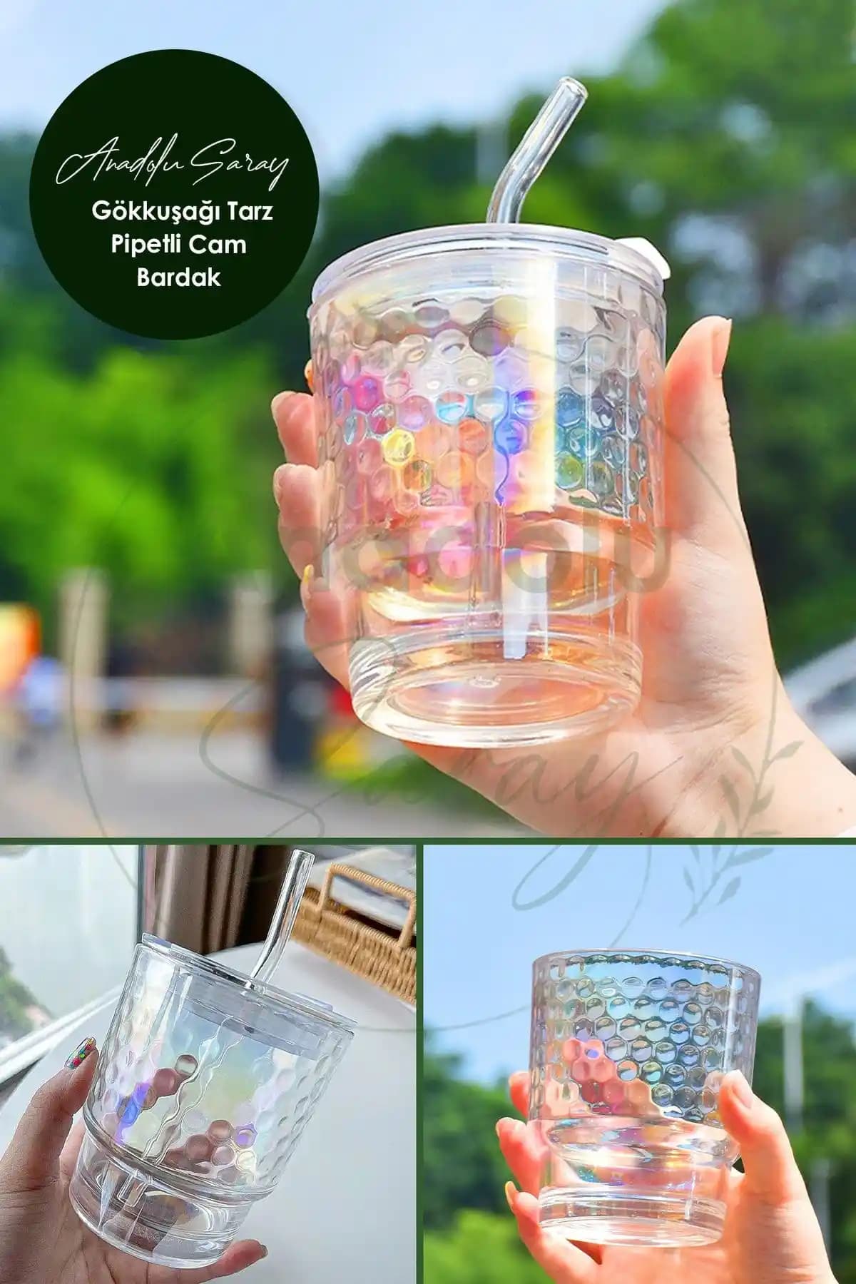 Anadolu Saray Gökkuşağı Renkli Cam Bardak 400 ml - Dayanıklı ve Estetik Tasarım