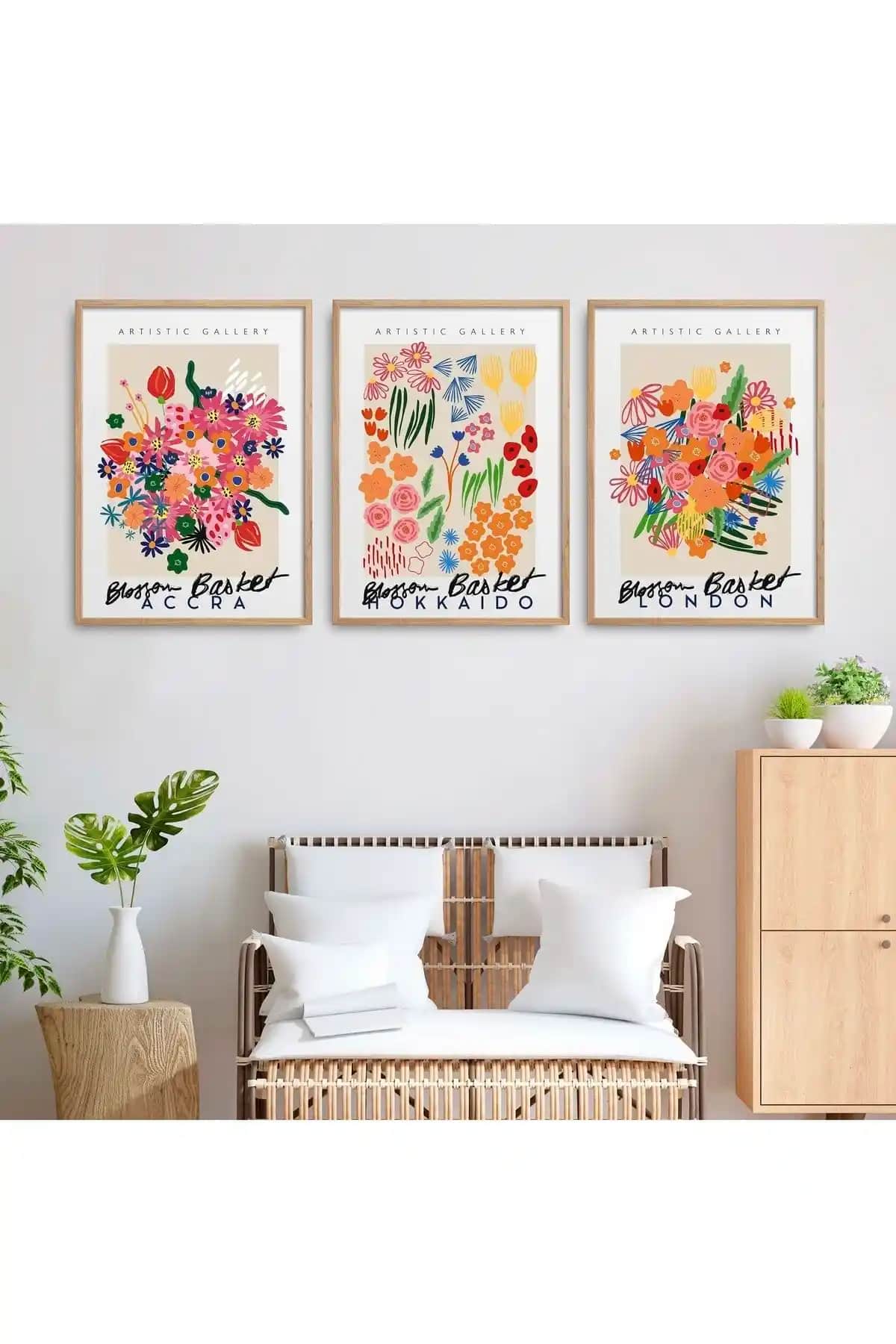 Doğal Ahşap Çerçeveli 3'lü Tablo Seti ile Mekanlarınıza Şıklık ve Doğallık Katın