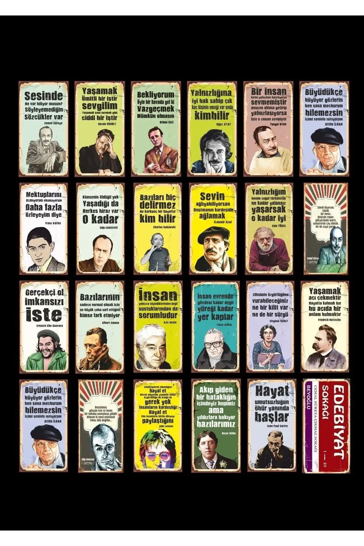 Edebiyat ve Sanat Tutkunları İçin Retro Ahşap Poster Seti Çeşitleri