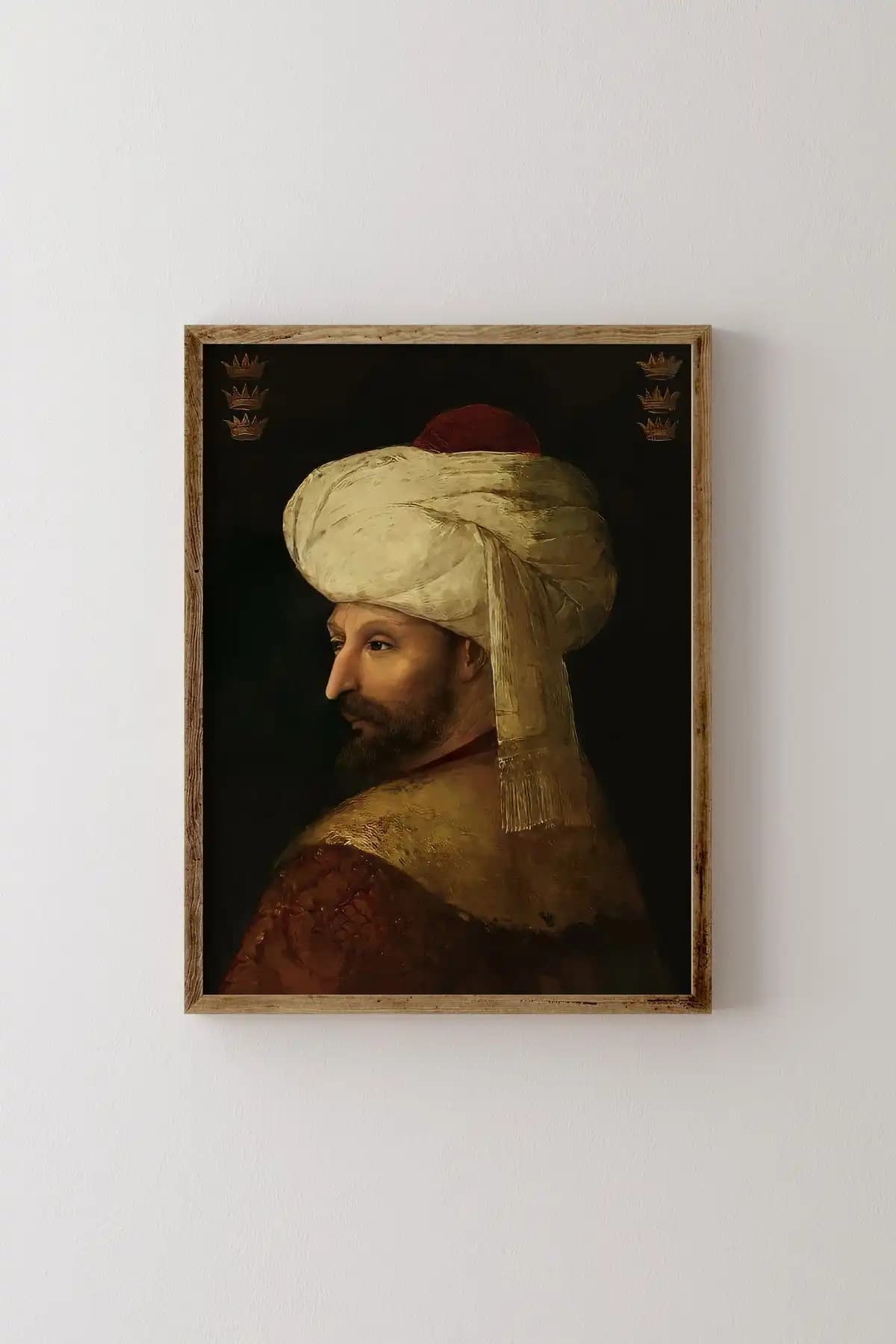 Fatih Sultan Mehmet Portresi Ahşap Çerçeveli Sanat Eseri Ev ve Ofis Dekorasyonları İçin
