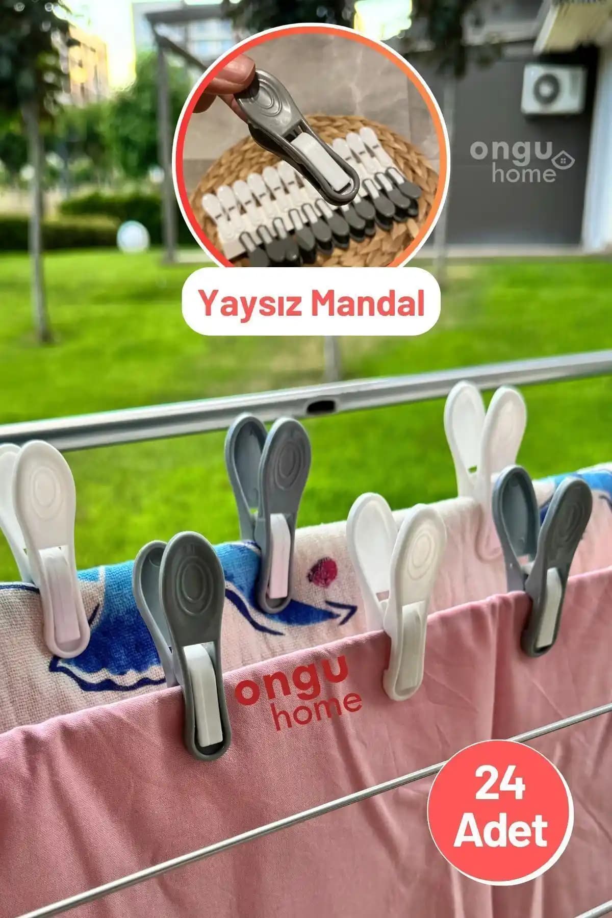 Ongu Home 24'lü Yaysız Mandal Seti Modern ve Dayanıklı Çamaşır Mandalları