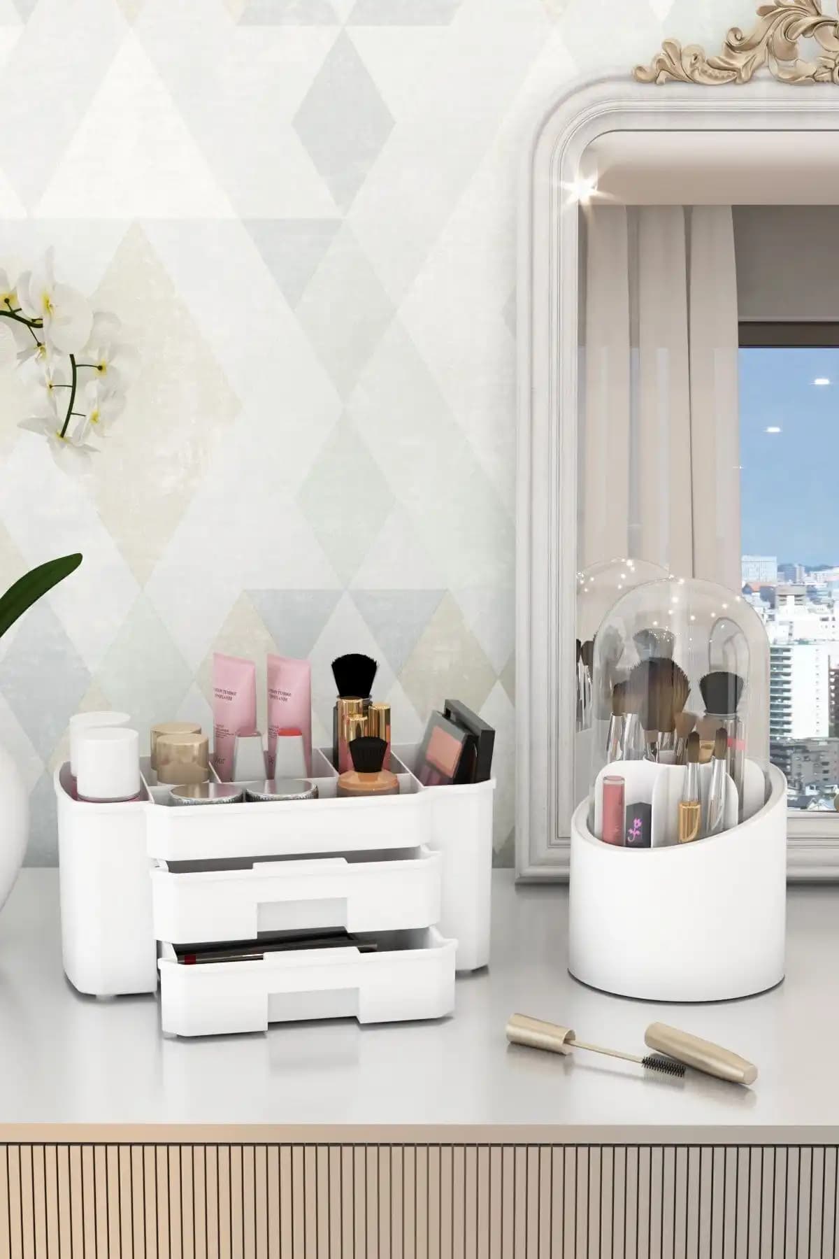 Pufwin Home Luxury Makyaj Kozmetik ve Fırçalık Düzenleyici Seti Şık ve Pratik Çözüm