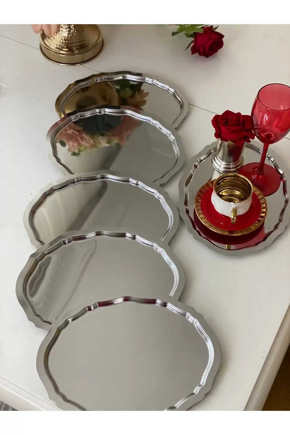 SEVA Çelik 20x25 cm Oval Dalgalı Model Servis ve Sunum Tepsisi Modern Tasarım