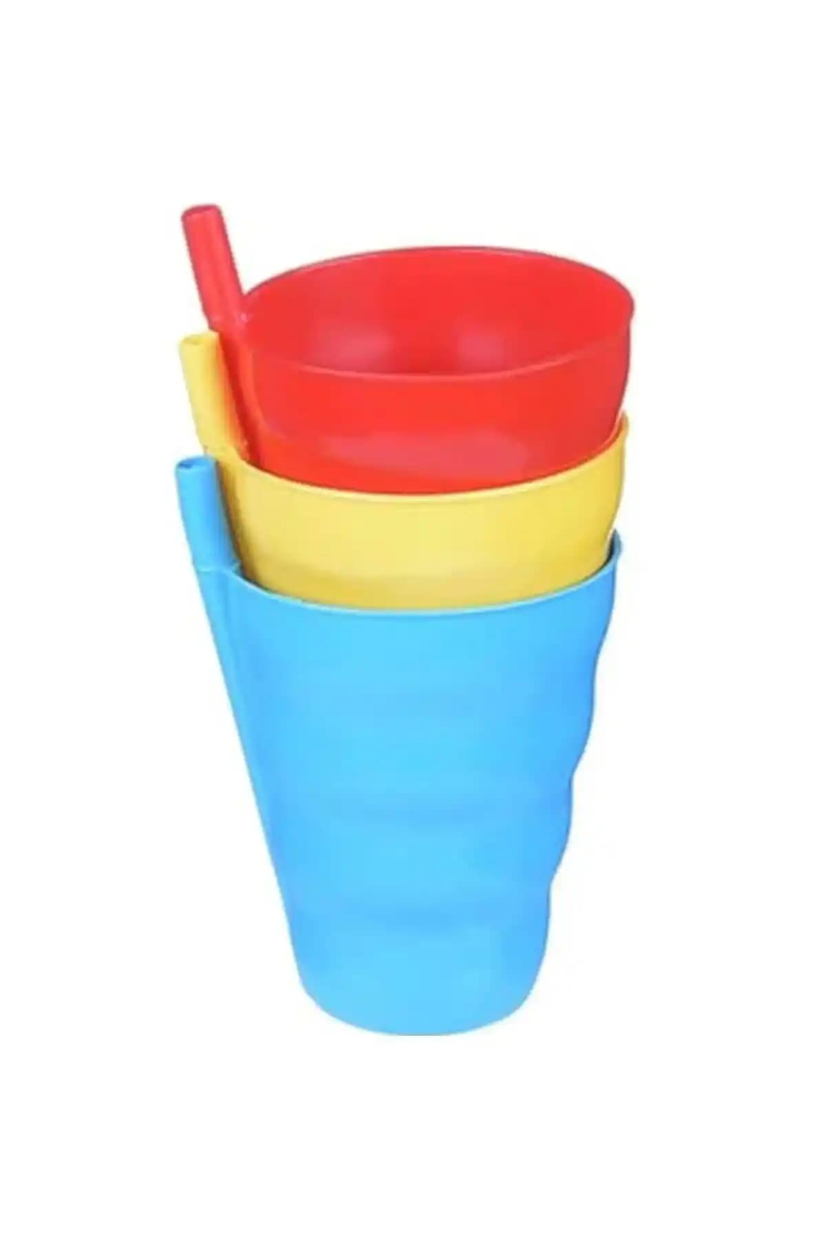 Urve Poşetli Pipetli 3'lü Bardaklar Günlük Kullanım İçin Sağlam ve Renkli Tasarım