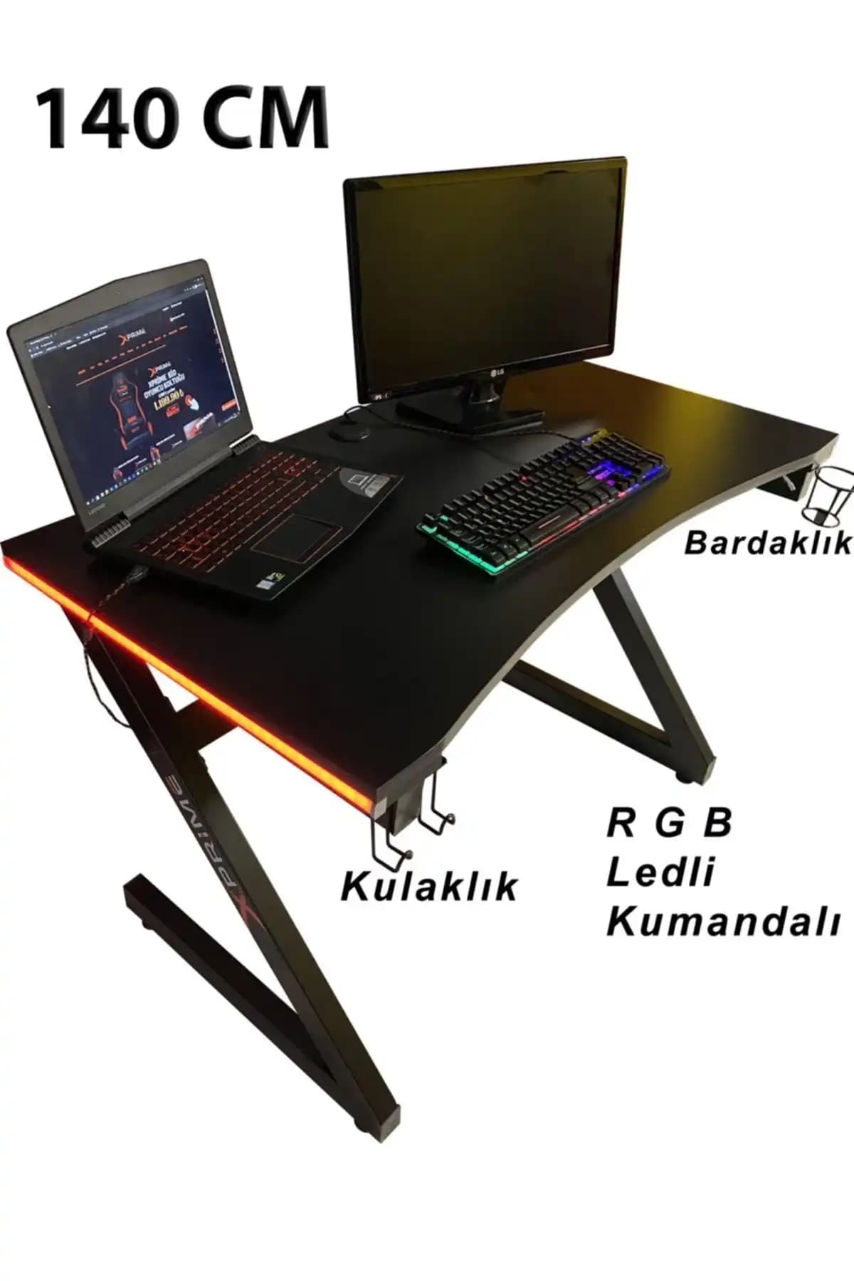 XPRİME Markus RGB Ledli Oyuncu Masası 140 cm Modern ve Fonksiyonel Tasarım