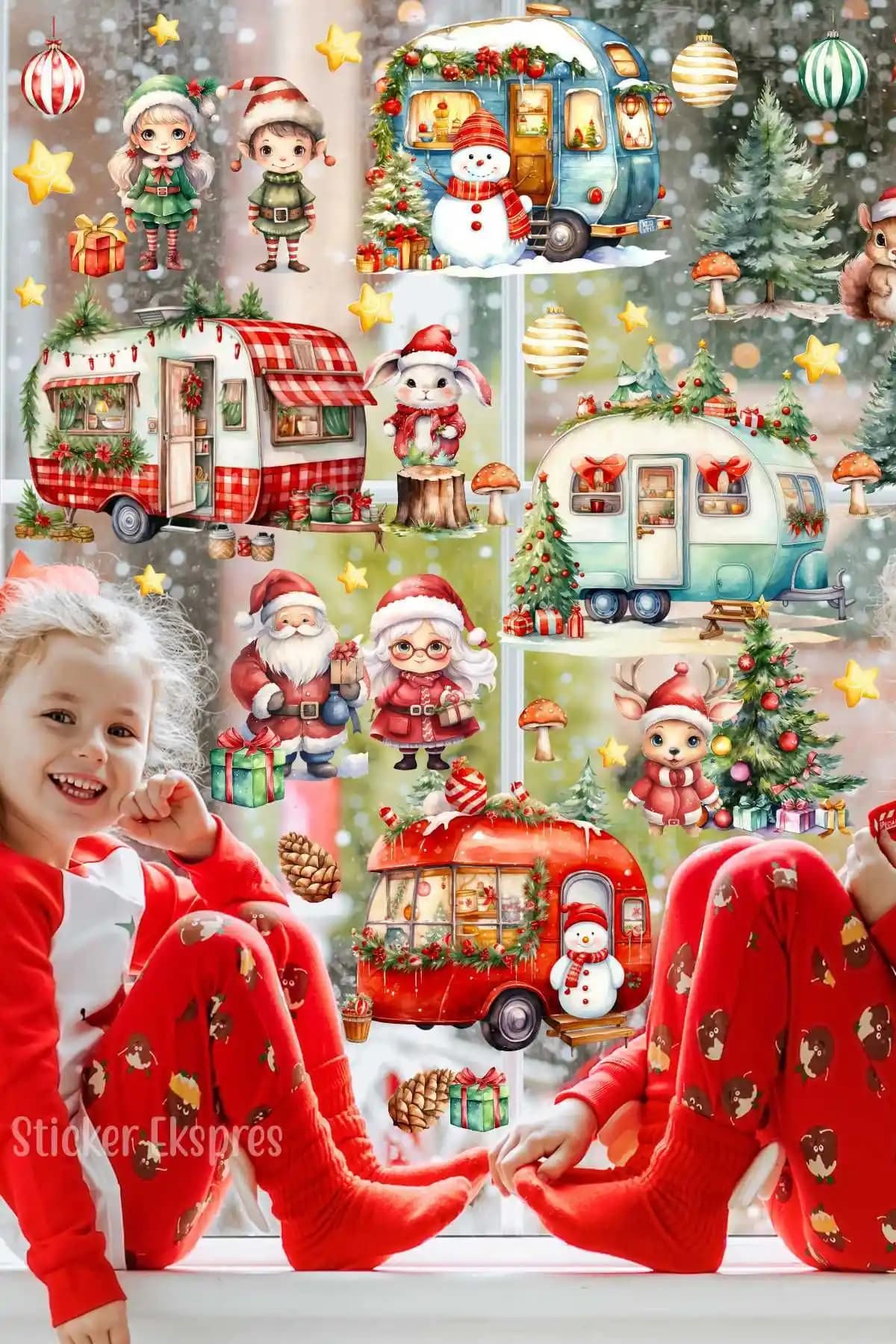 Yılbaşı Temalı Cam ve Duvar Sticker Seti Renkli ve Dayanıklı Dekorasyon Çözümü