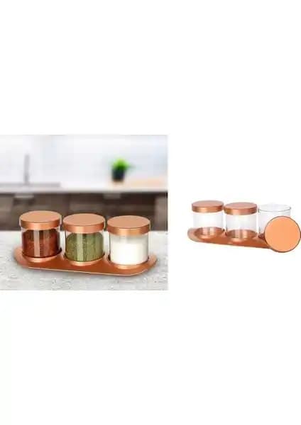 Cansa Bronz Baharat Seti Lüx 3'lü Modern Tasarım ve Dayanıklı Malzeme ile Mutfakta Şıklık