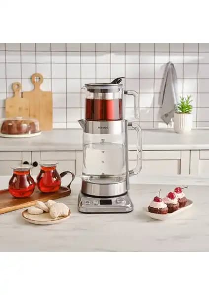 Karaca Refika XL Cam Çay Makinesi Chrome ile Şık ve Pratik Çay Demleme Deneyimi
