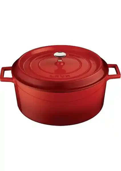 Lava Trendy Yuvarlak Döküm Demir Tencere Kırmızı Renk ve Dayanıklılık Özellikleri