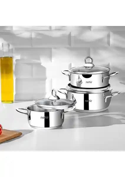 Nehir Silver 6 Parça Paslanmaz Çelik Mini Tencere Seti ile Modern ve Sağlıklı Pişirme Deneyimi
