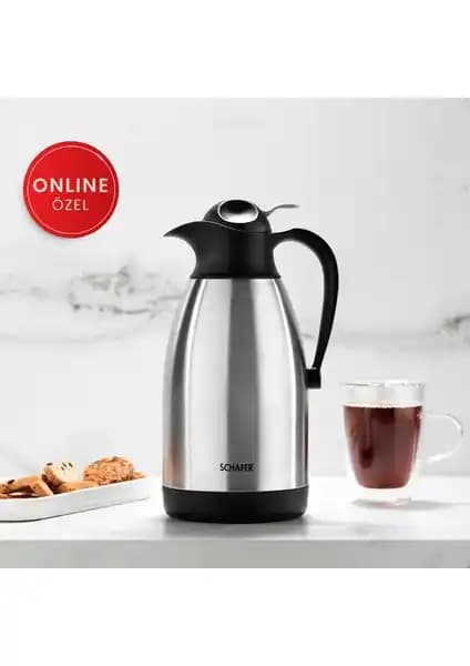 Schafer Kitchen House 2 Litre Çift Katlı Çelik Termos ile Uzun Süre Sıcak veya Soğuk İçerik Koruma