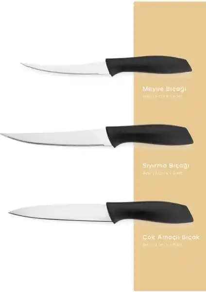 Schafer Quick Chef Siyah Bıçak Seti 3 Parça Modern ve Dayanıklı Mutfak Araçları