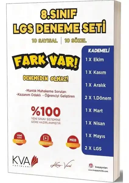 Koray Varol Akademi 8. Sınıf LGS Fark Var Deneme Seti Sınava Hazırlık İçin Kapsamlı Eğitim Aracı