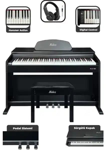 Midex PLX-190BK Siyah Dijital Piyano: Profesyonel ve Başlangıç Seviyesi İçin Uygun