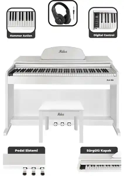 Midex PLX-190WH Beyaz Dijital Piyano: Modern Tasarım ve Gelişmiş Özellikler