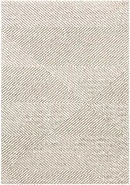 Koza Halı Retro Krem Geometrik Desenli Tozumaz ile Melaris Bukle Modern Dokuma Halı