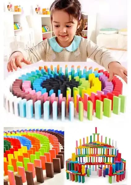 100 Parça Renkli Ahşap Domino Seti Çocuklar İçin Eğitici ve Güvenli Oyuncak