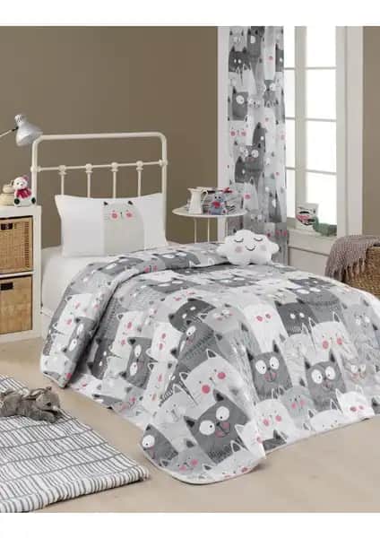 Enlora Home Kapitone Yatak Örtüsü Setleri Duvarda Kediler ve Unicornlar Desenleri