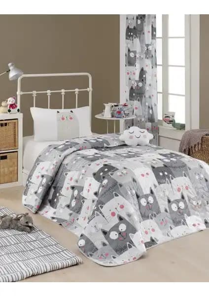 Enlora Home Kapitone Yatak Örtüsü Setleri Duvarda Kediler ve Unicornlar Desenleri 1