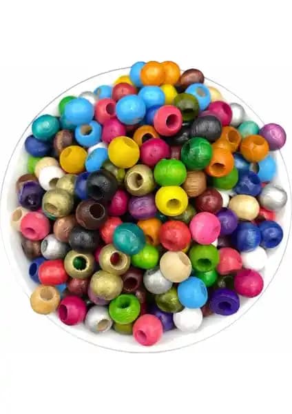 Hedef Bijuteri 10mm Renkli Tahta ve Ahşap Boncuklar El İşi Takı ve Dekorasyon Malzemeleri