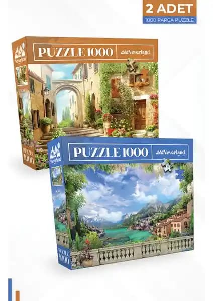 Neverland 2 Adet 1000 Parça Puzzle Seti Eski Sokak ve Sahil Manzarası