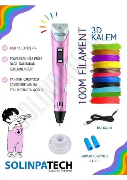 Solinpatech Pembe 3D Kalem: Geniş filament kapasitesiyle yaratıcı projeler için ideal araç