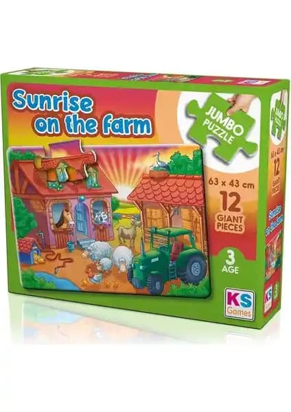 Sunrise On The Farm Jumbo Puzzle 12 Parça Çocuk ve Yetişkinler İçin Eğlenceli ve Geliştirici Oyun
