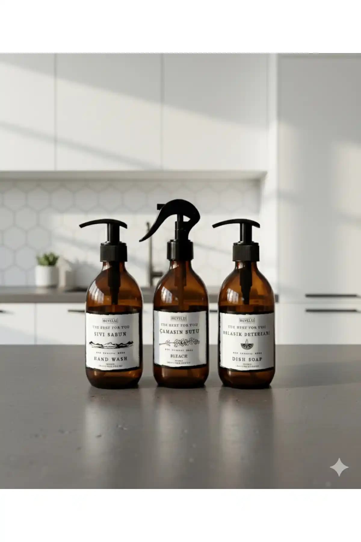 BÜYÜLÜ HOME 3'lü Cam Sıvı Sabunluk Seti Modern ve Şık Tasarım ile Dayanıklı Kullanım