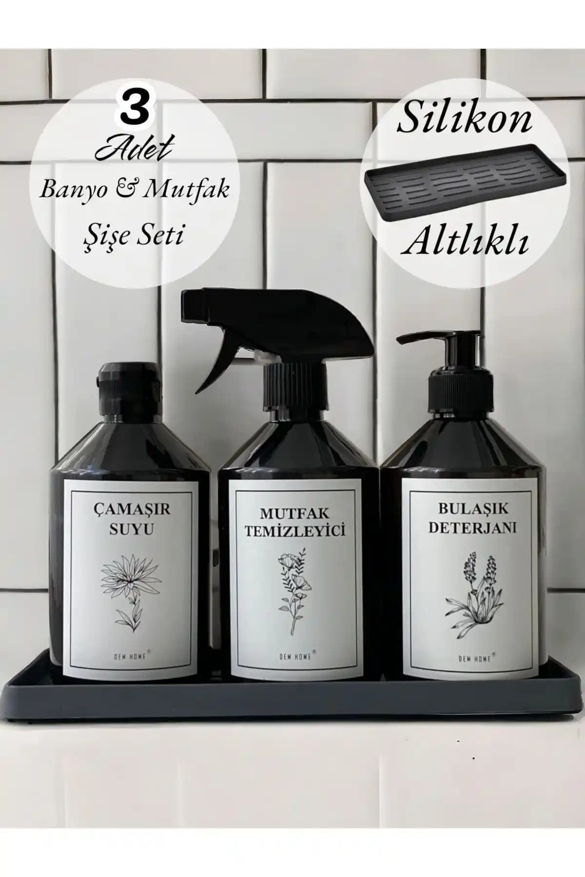 Dem Home 3'lü Şişe Seti ve Silikon Stand ile Temizlik ve Mutfak İhtiyaçlarınızı Karşılayın