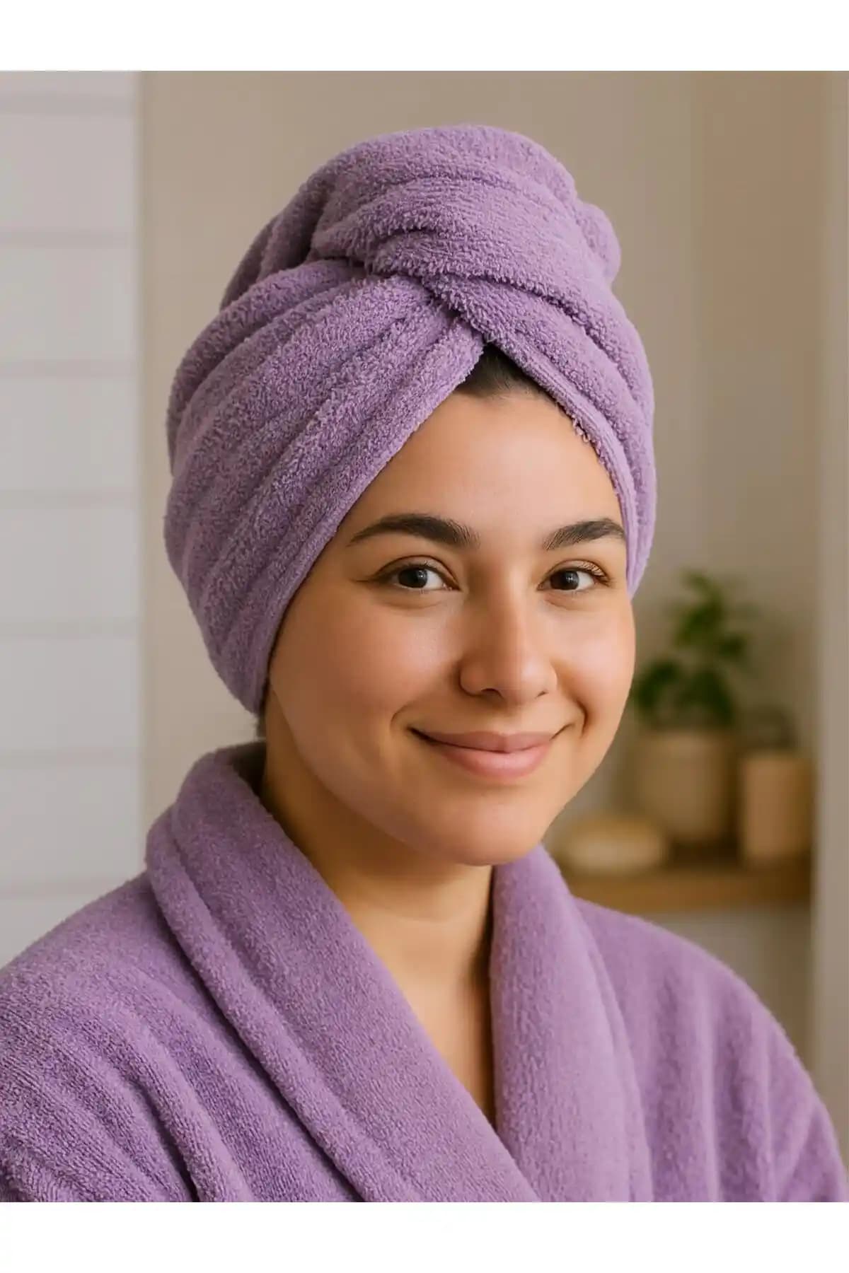 Ender Home CottonVerse Düğmeli %100 Pamuk Saç Kurulama Bonesi Yüksek Emicilik ve Konfor Sağlar