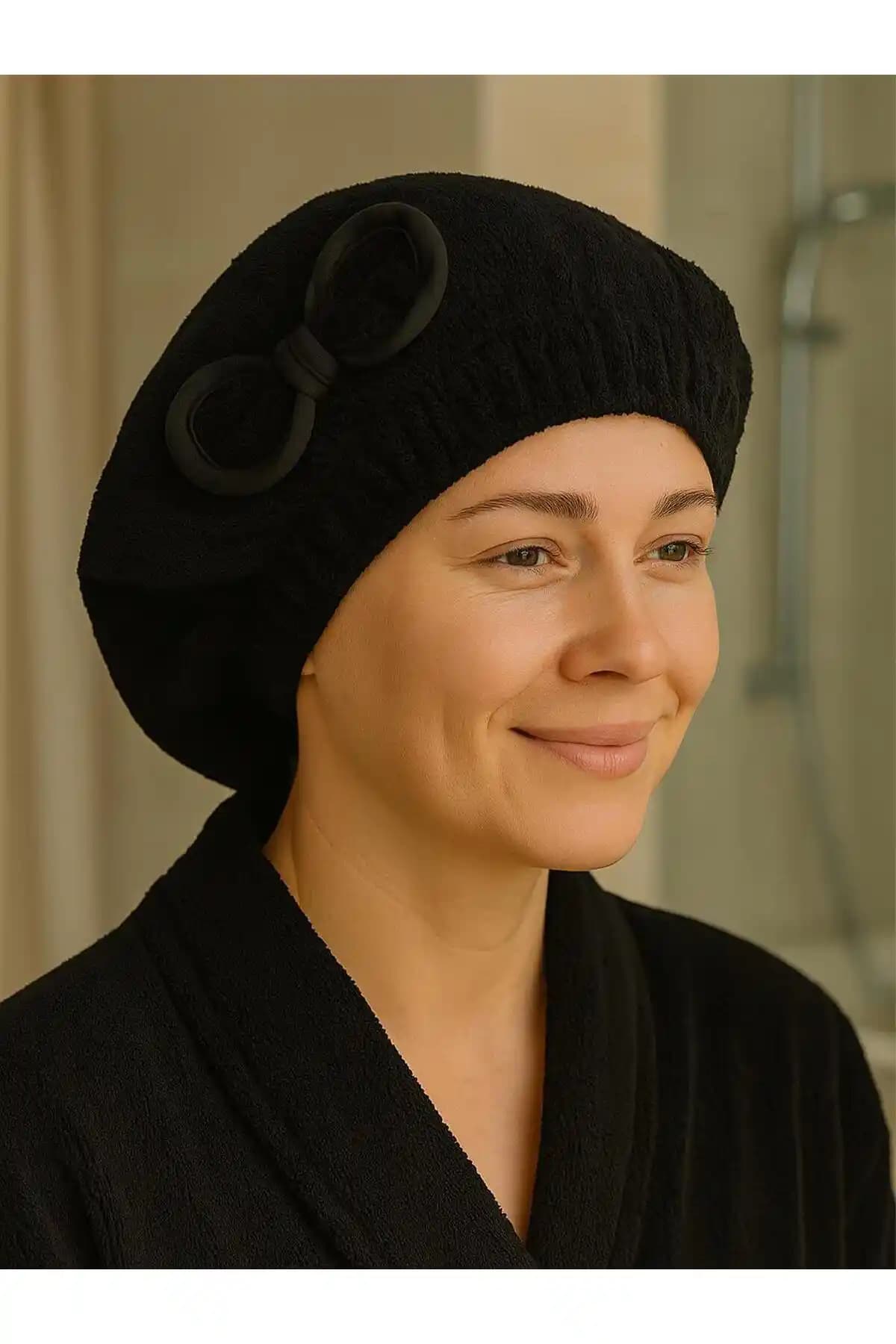 Ender Home DreamSoft Kadife Fiyonklu Saç Kurulama Bonesi Yumuşak ve Şık Tasarım