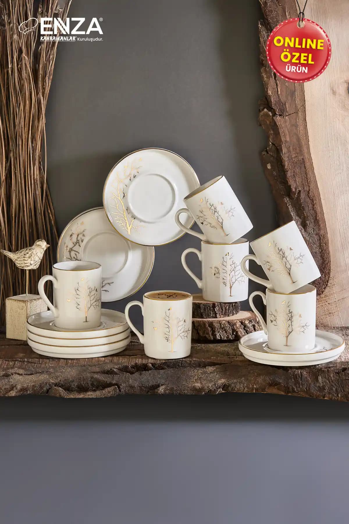 Enza Hayat Ağacı 12 Parça Porselen Fincan Takımı Modern ve Şık Tasarımıyla Öne Çıkar