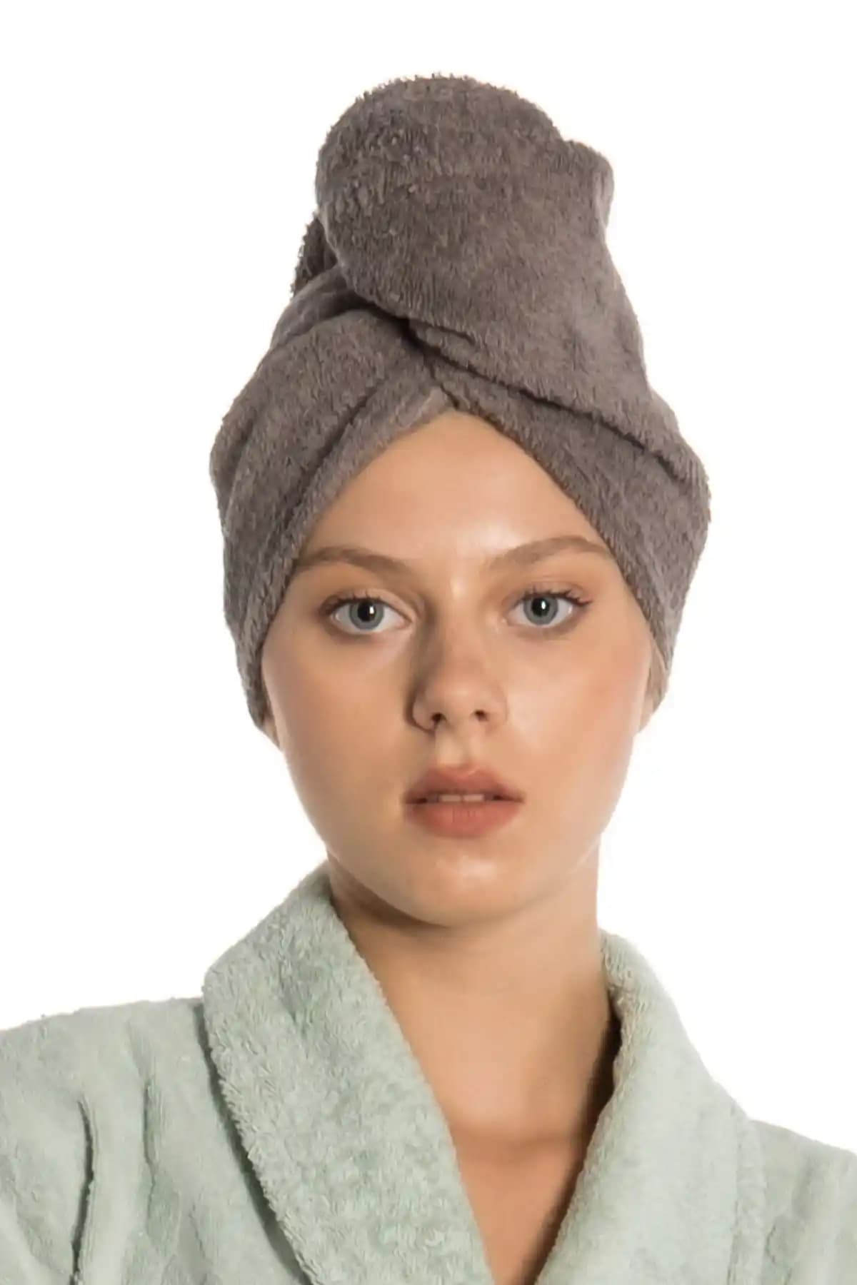 Eumenia Düz Eponj Düğmeli Havlu Koyu Gri - Yüksek Su Emiciliği ve Dayanıklılığıyla Öne Çıkan Saç Kurulama Bonesi