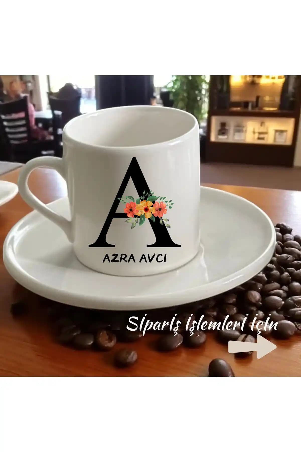 Kişiye Özel Harfli Porselen Türk Kahve Fincanı Şık ve Dayanıklı Tasarım